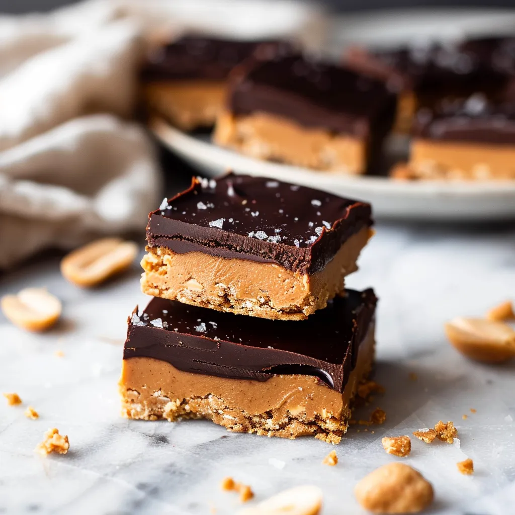 No-Bake Peanut Butter Bars with a dark chocolate layer