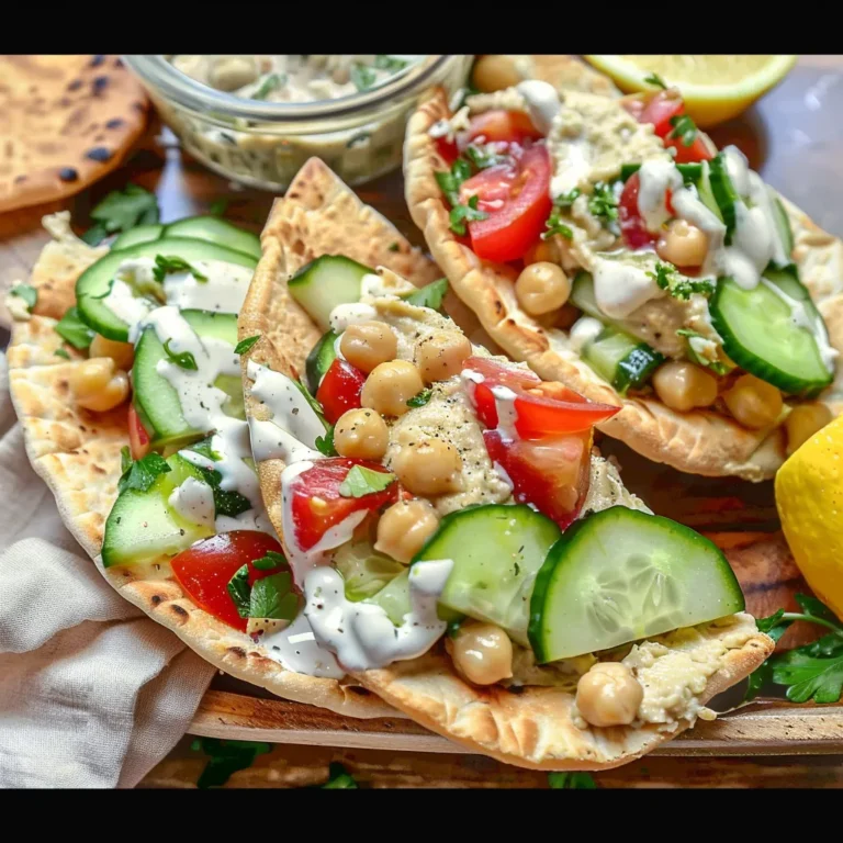 Greek Pita Pockets with hummus, cucumbers, and tomatoes