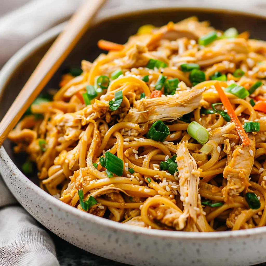 Cold Peanut Sesame Noodles with shredded rotisserie chicken