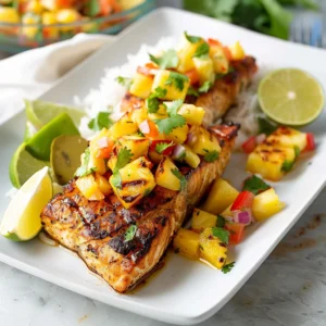 Grilled Mahi Mahi with Pineapple Salsa and cilantro rice