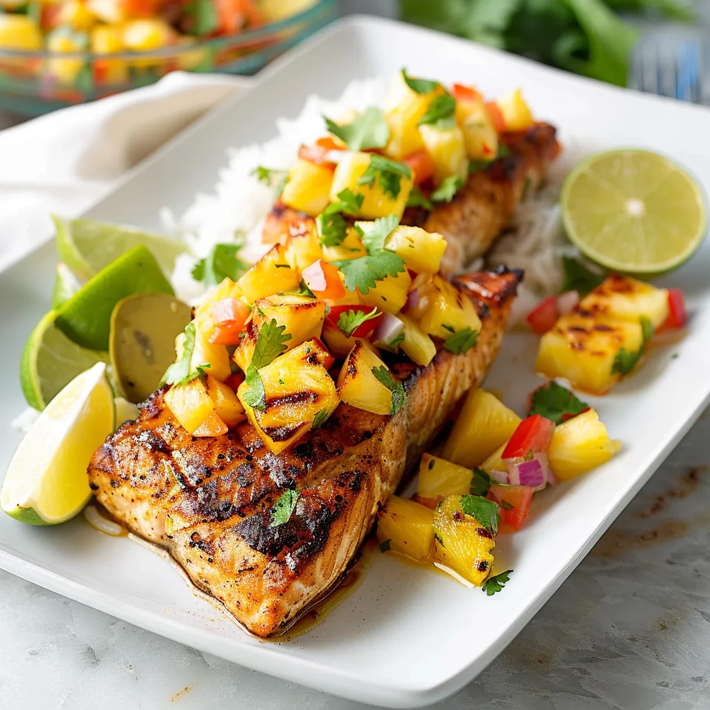 Grilled Mahi Mahi with Pineapple Salsa and cilantro rice