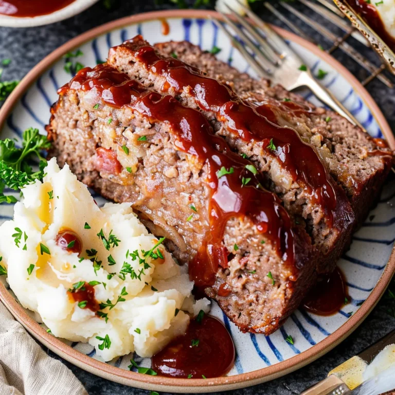 BBQ Glazed Meatloaf with mashed potatoes