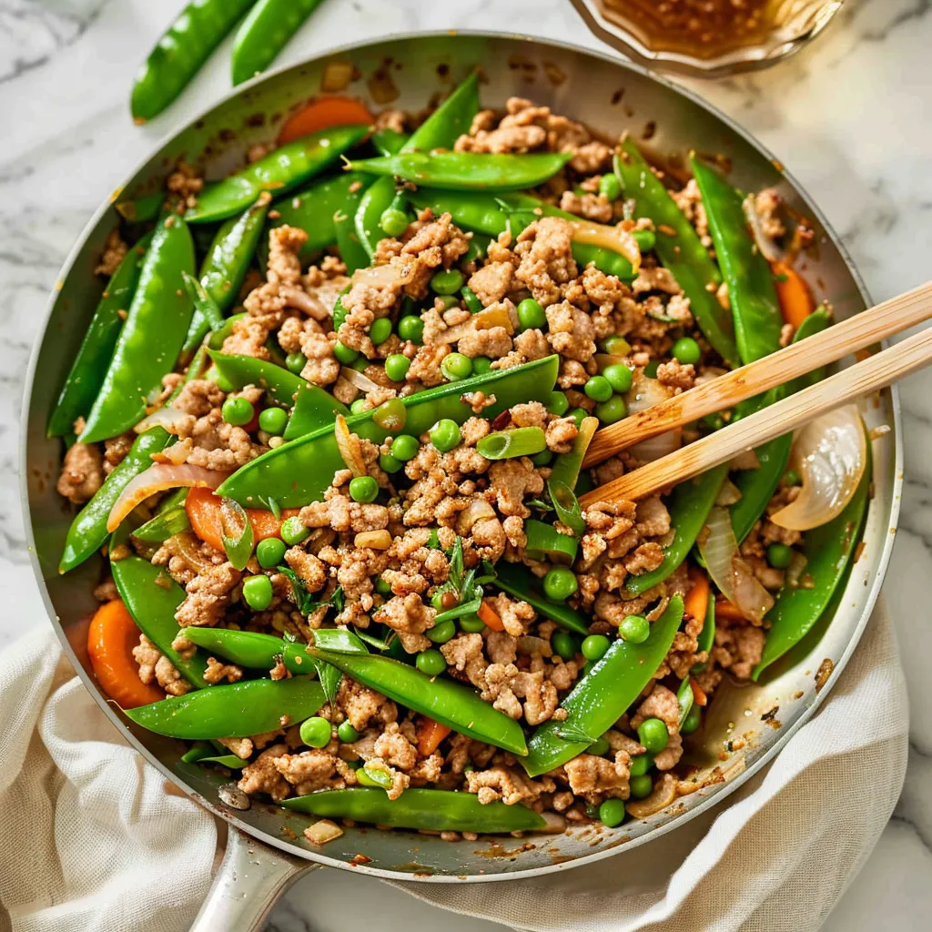 Ground Turkey Stir-Fry with snap peas and ginger sauce