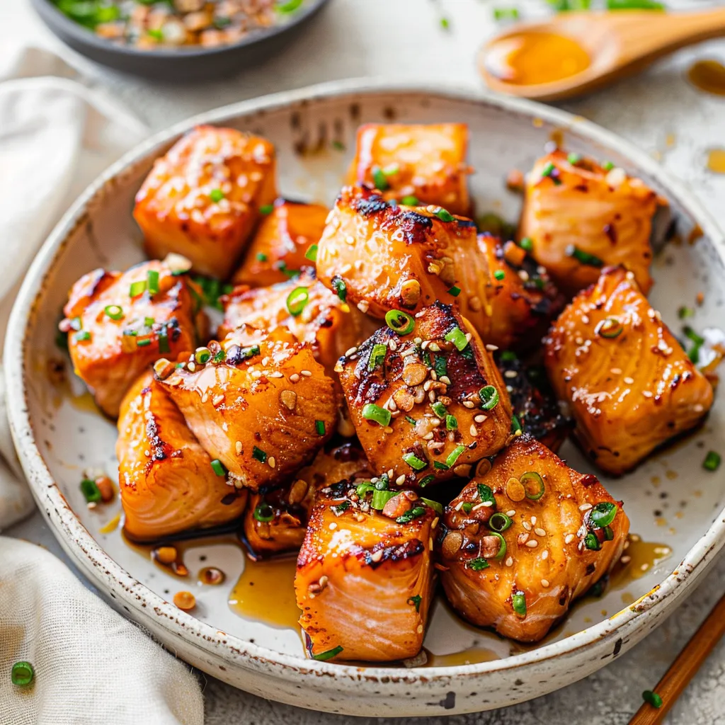 Air Fryer Salmon Bites with a honey-garlic glaze