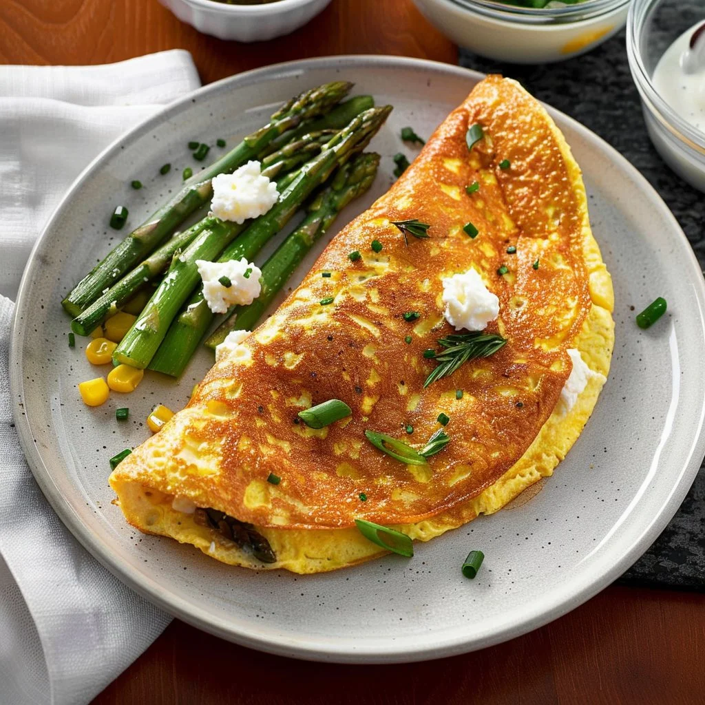 Asparagus Sweet Corn & Cottage Cheese Omelette
