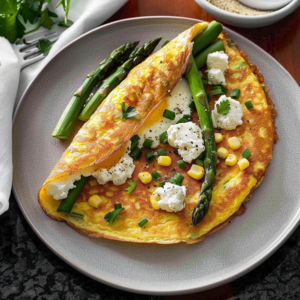 Asparagus Sweet Corn & Cottage Cheese Omelette