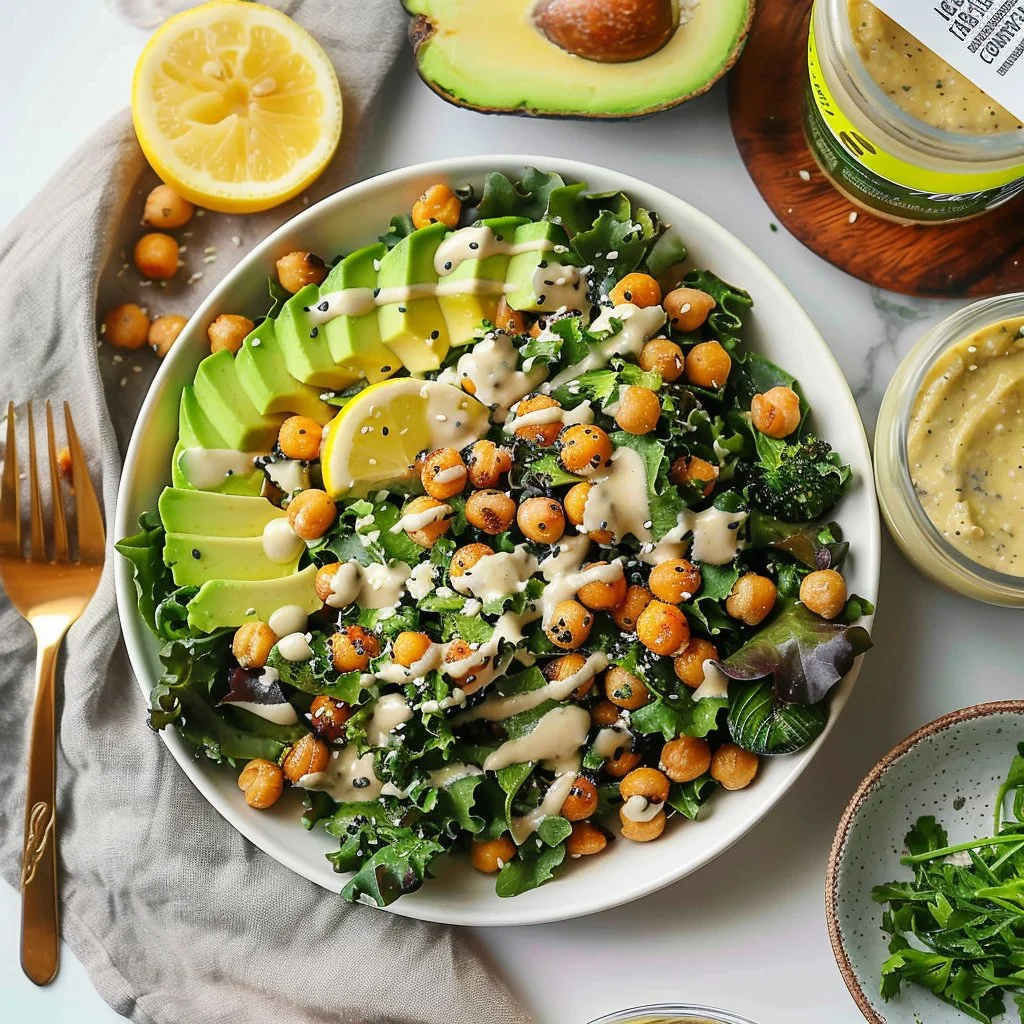 Roasted Chickpea & Avocado Salad with Lemon Tahini Dressing