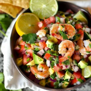 Fresh shrimp ceviche bowls garnished with lime and cilantro