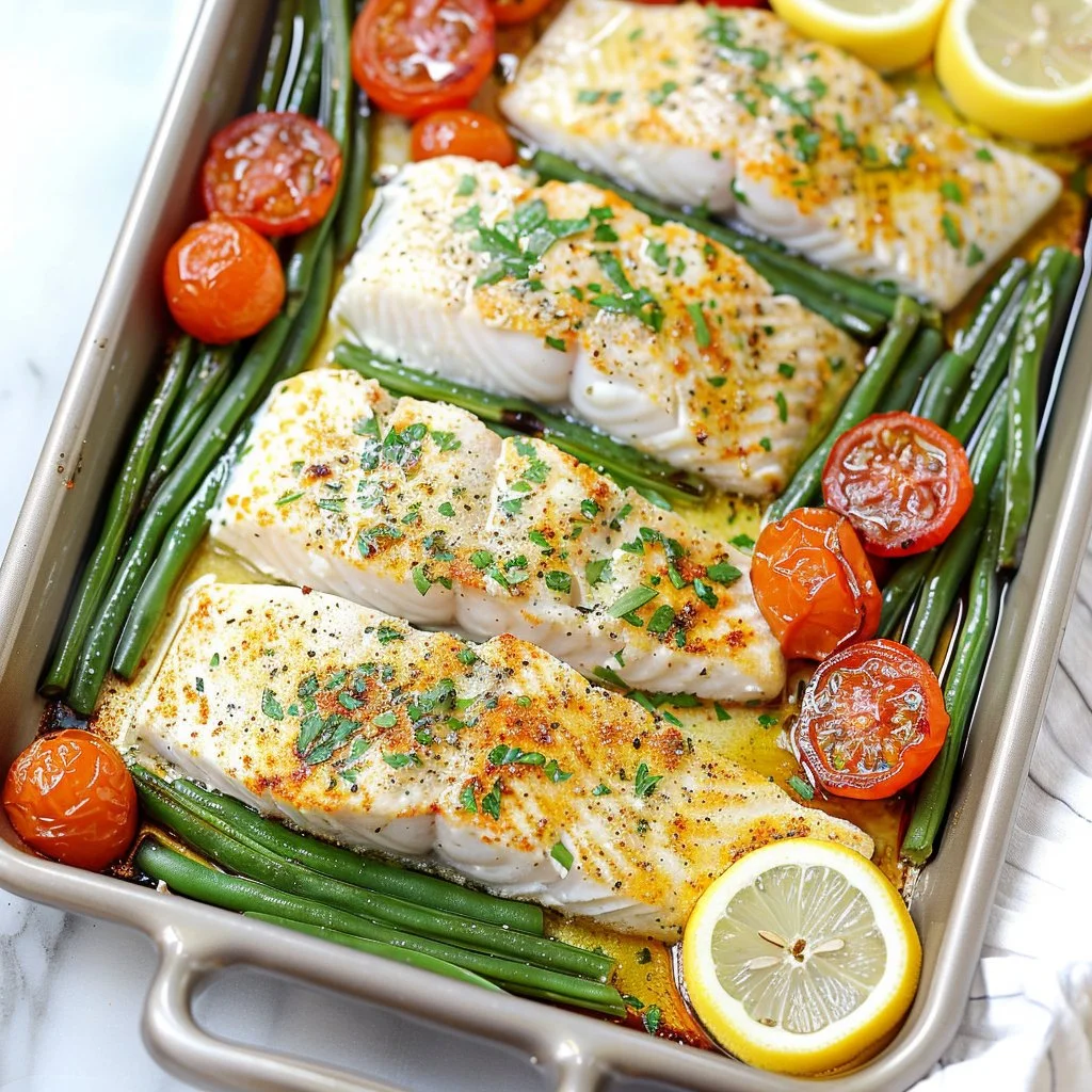 Sheet Pan Lemon Herb Tilapia with Roasted Green Beans