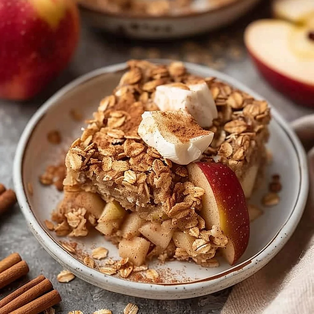 Delicious apple cinnamon baked oatmeal squares recipe ready to be served