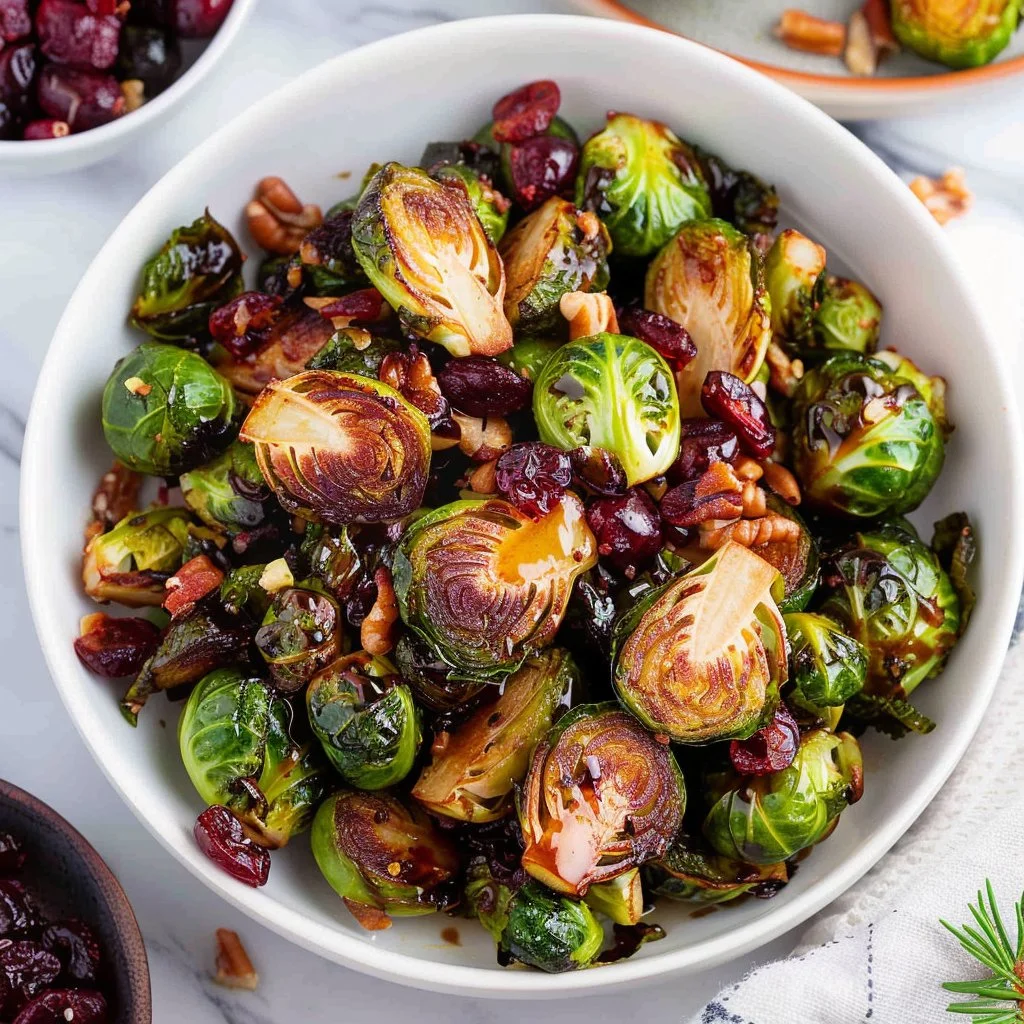 Balsamic Glazed Caramelized Brussels Sprouts With Cranberries