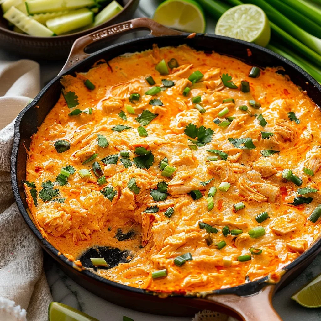 Creamy Buffalo Chicken Dip served in a bowl with tortilla chips