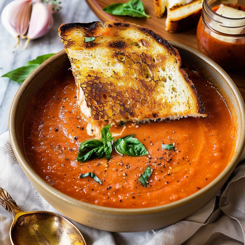 Creamy Tomato Soup with Grilled Cheese