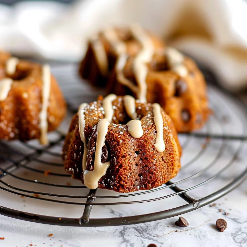 Espresso Chocolate Chip Mini Cakes garnished on a plate