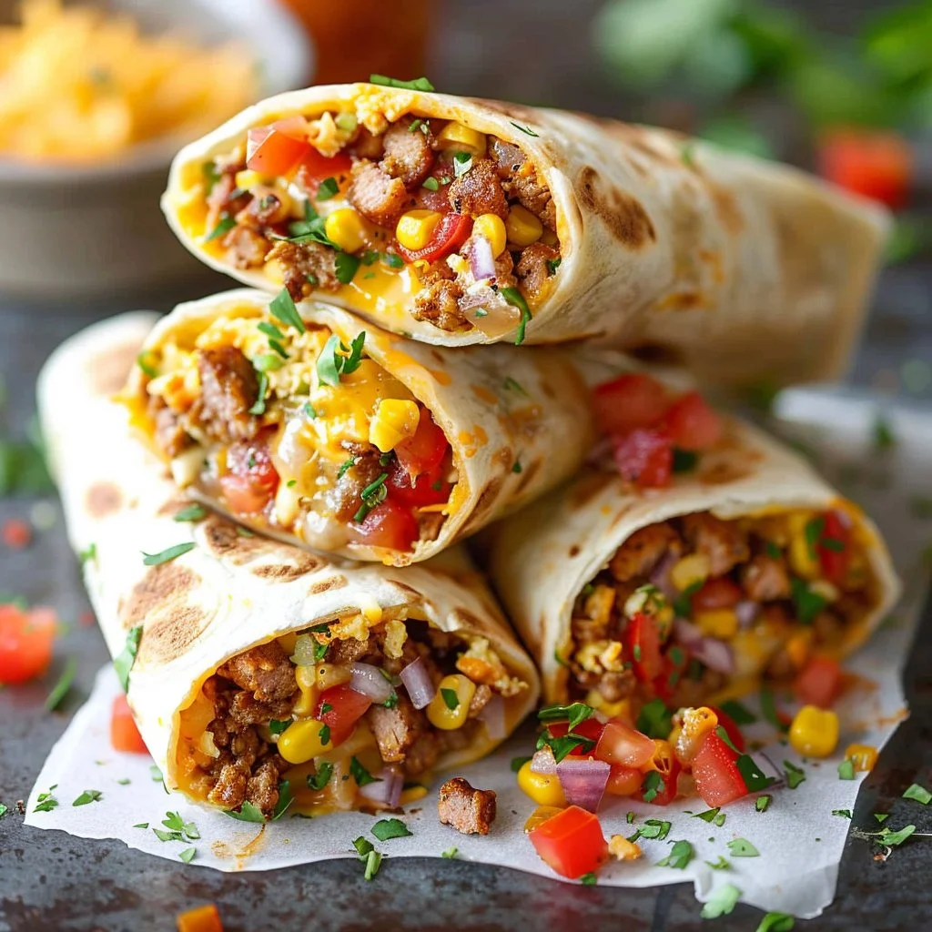 Freezer-friendly breakfast burritos packed with eggs, cheese, and veggies.
