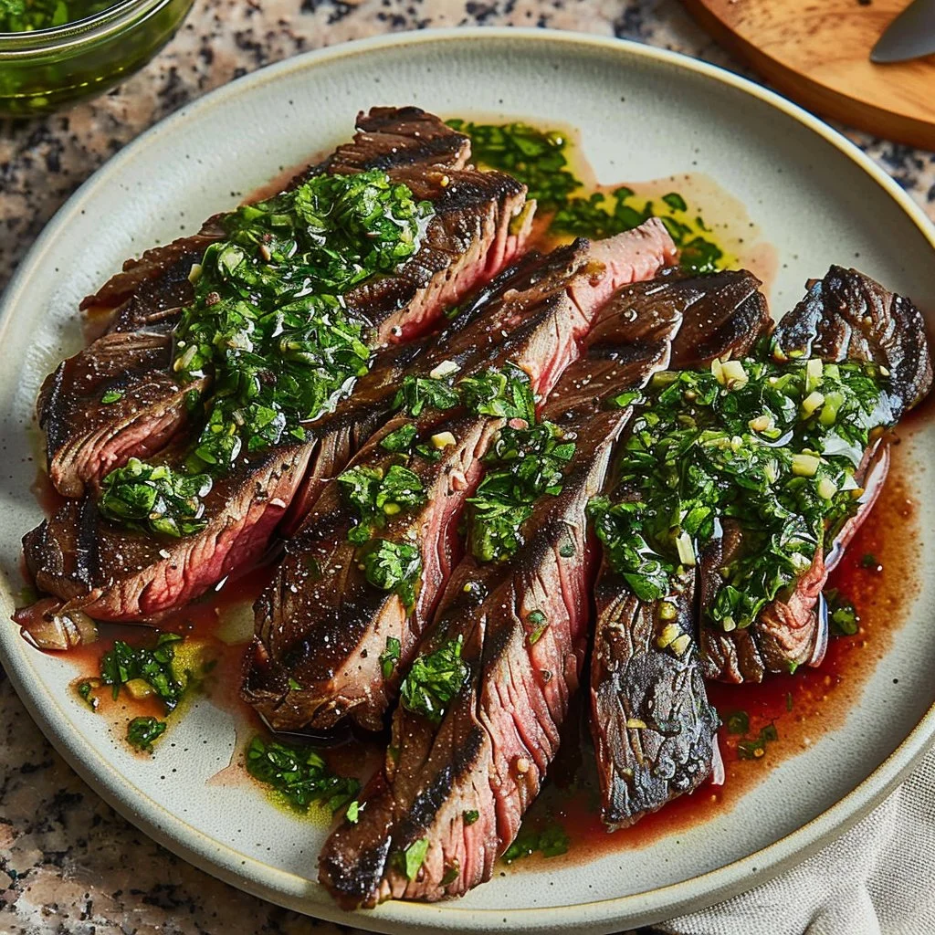 Garlic Herb Skirt Steak with Chimichurri Sauce