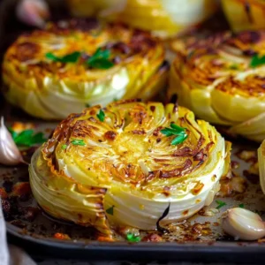 Oven-roasted Garlic Parmesan Cabbage Steaks served on a plate