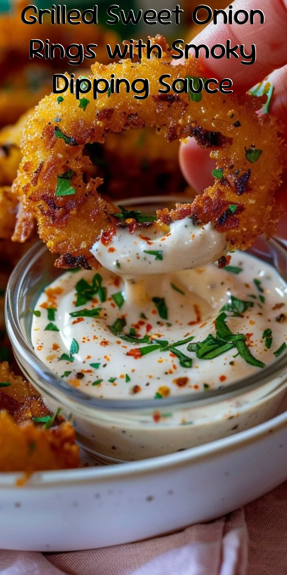 Grilled Sweet Onion Rings with Smoky Dipping Sauce