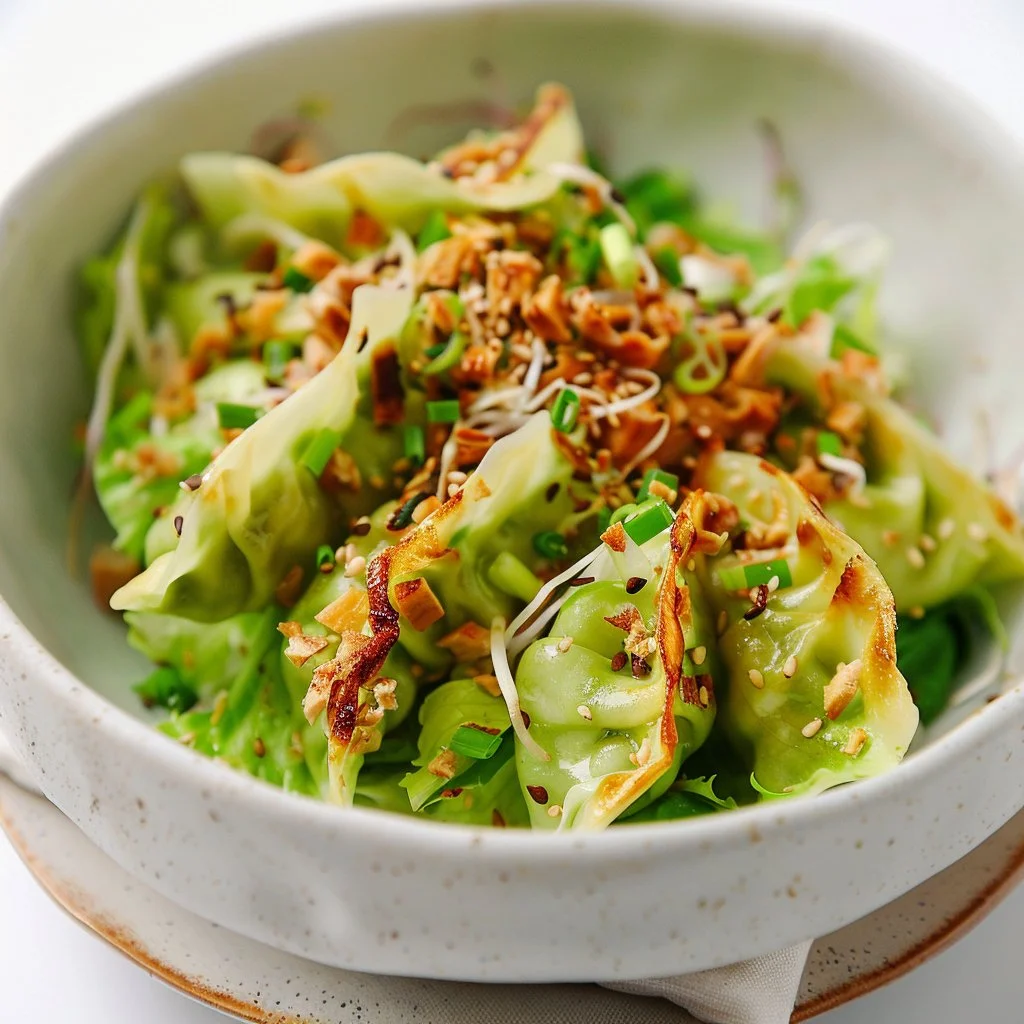 Delicious Gyoza Salad with fresh vegetables and homemade dumplings