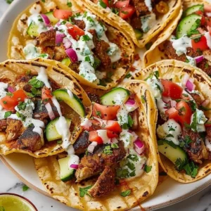 Delicious Gyros Tacos with vibrant toppings and a tantalizing presentation