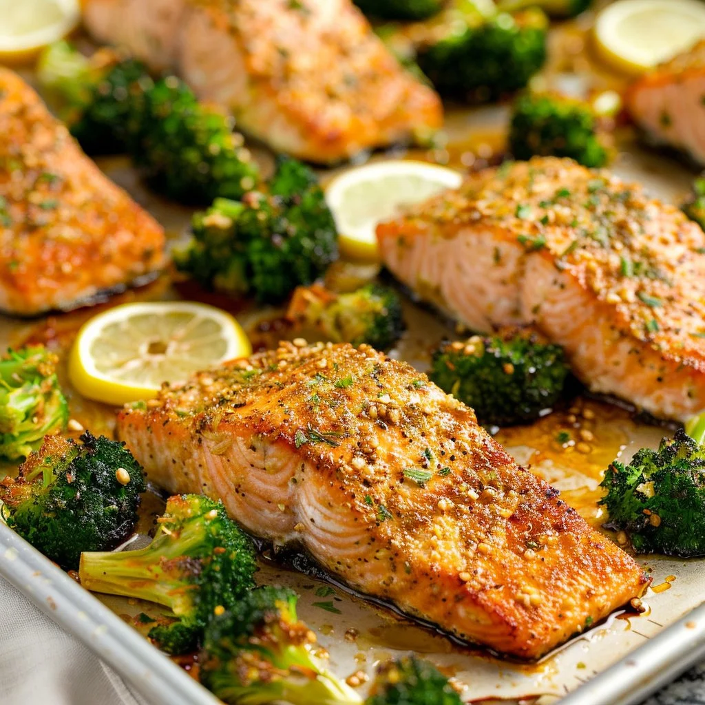 Sheet Pan Lemon Garlic Salmon & Broccoli