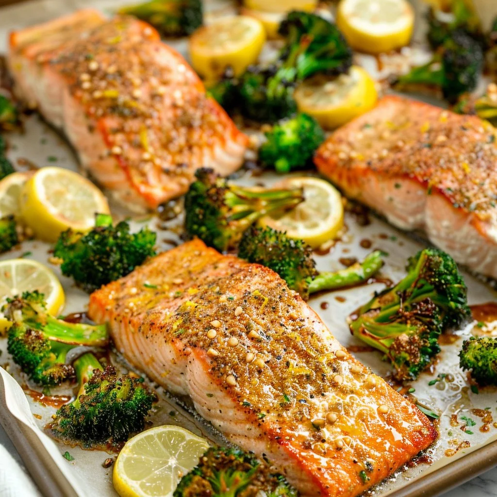 Sheet Pan Lemon Garlic Salmon & Broccoli