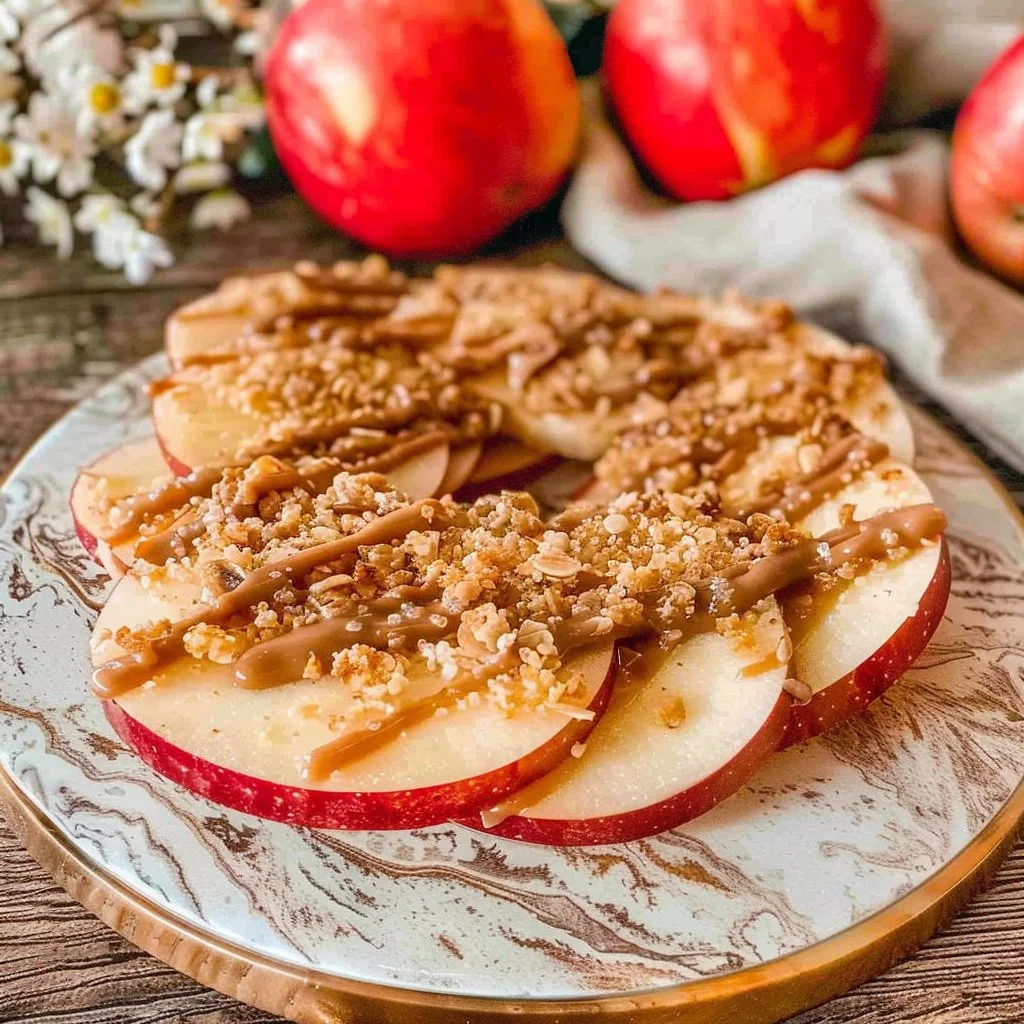 Fresh Samoa apple slices arranged on a plate for a healthy snack