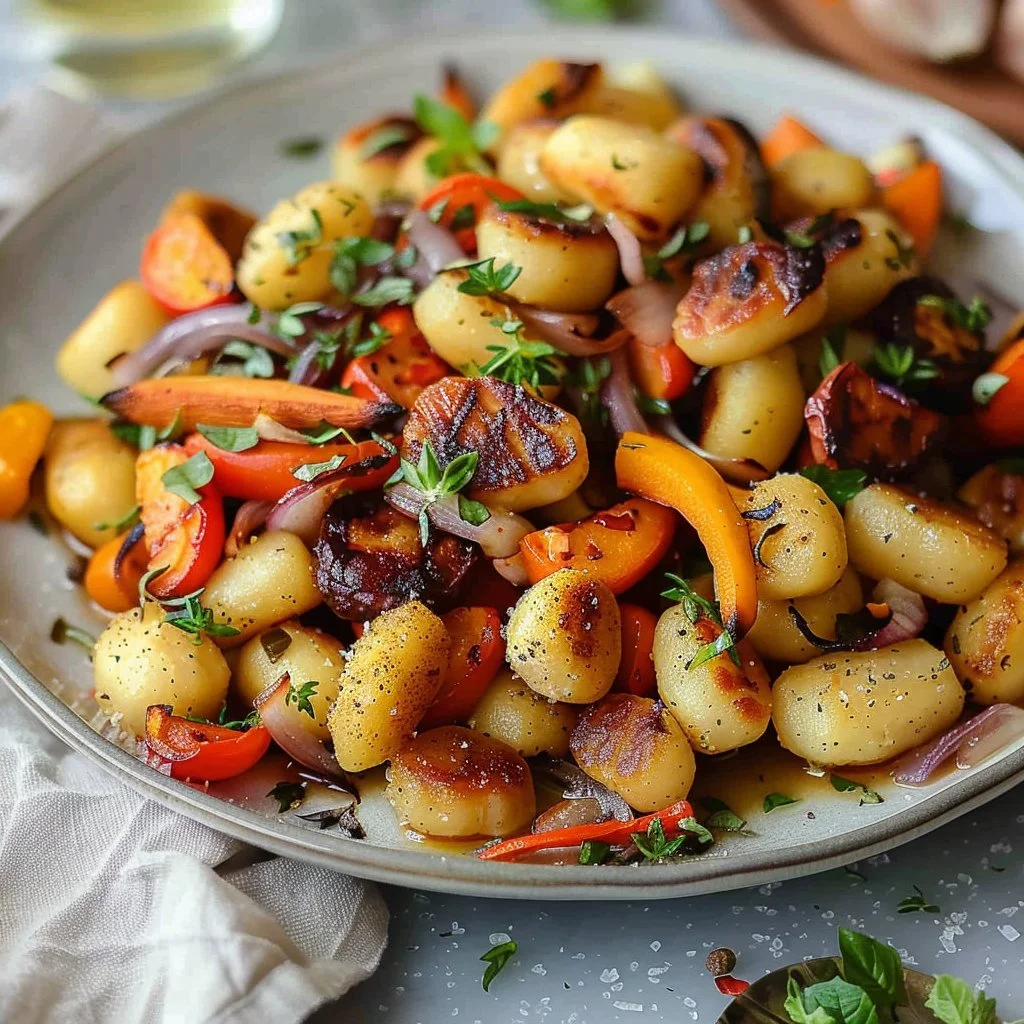 Sheet-pan gnocchi with roasted vegetables ready for a quick and easy dinner.
