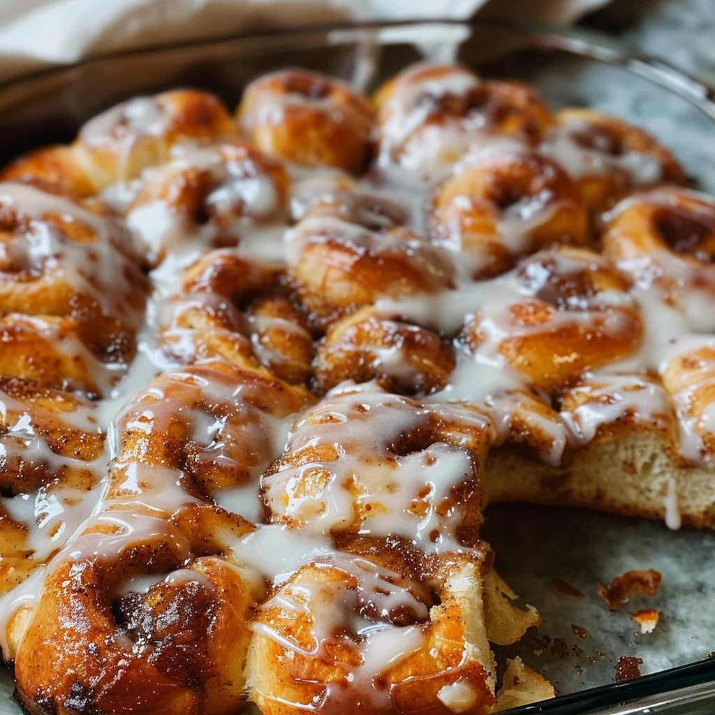 Freshly baked Sourdough Cinnamon Roll Focaccia topped with cinnamon and frosting