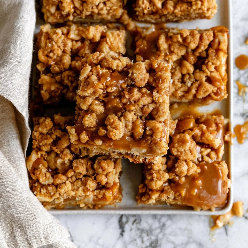 Delicious Apple Pie Bars with salted peanut butter caramel topping