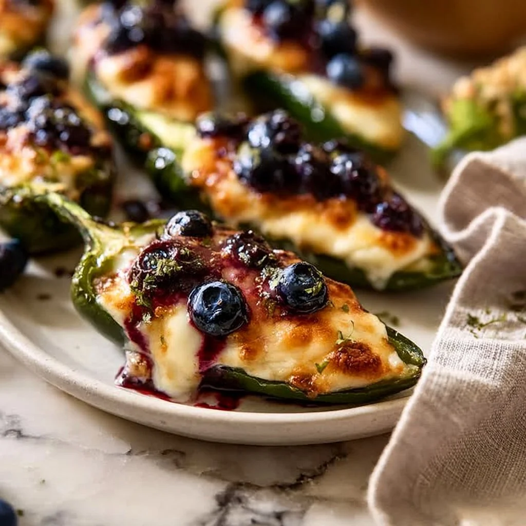 Blueberry Brie Jalapeño Poppers garnished and ready to serve