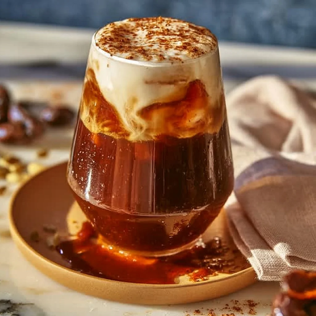 Cardamom Cold Brew with spiced brown sugar in a glass with ice