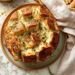 Cheesy garlic sourdough pull-apart loaf, fresh out of the oven.