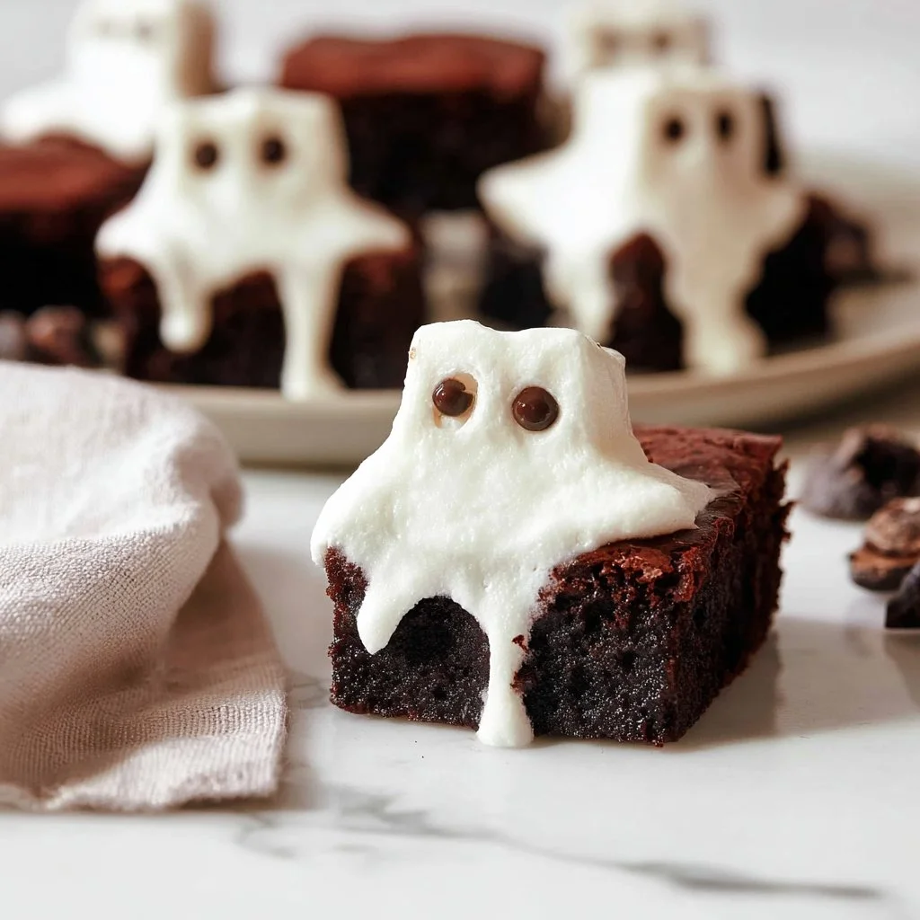 Ghost marshmallow topped fudgy brownies for Halloween treat