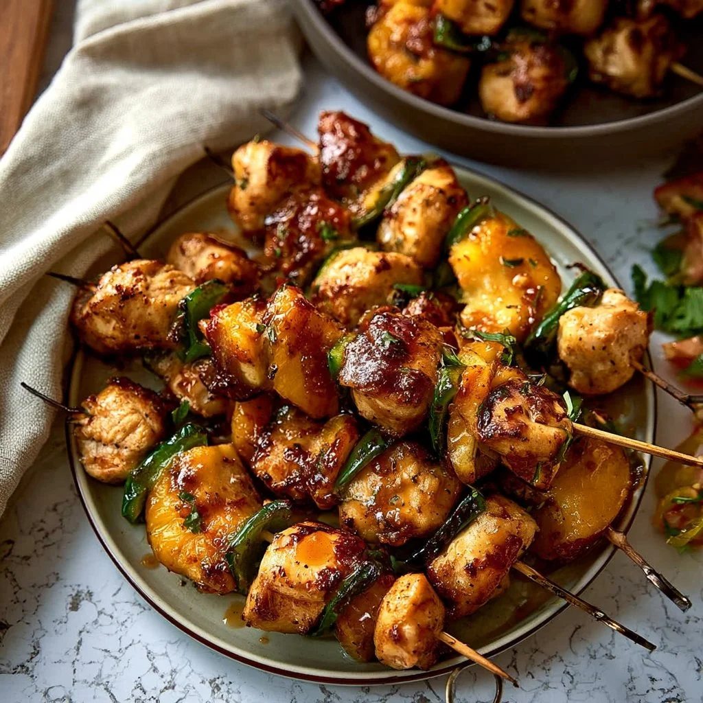 Jalapeno peach chicken skewers grilled to perfection