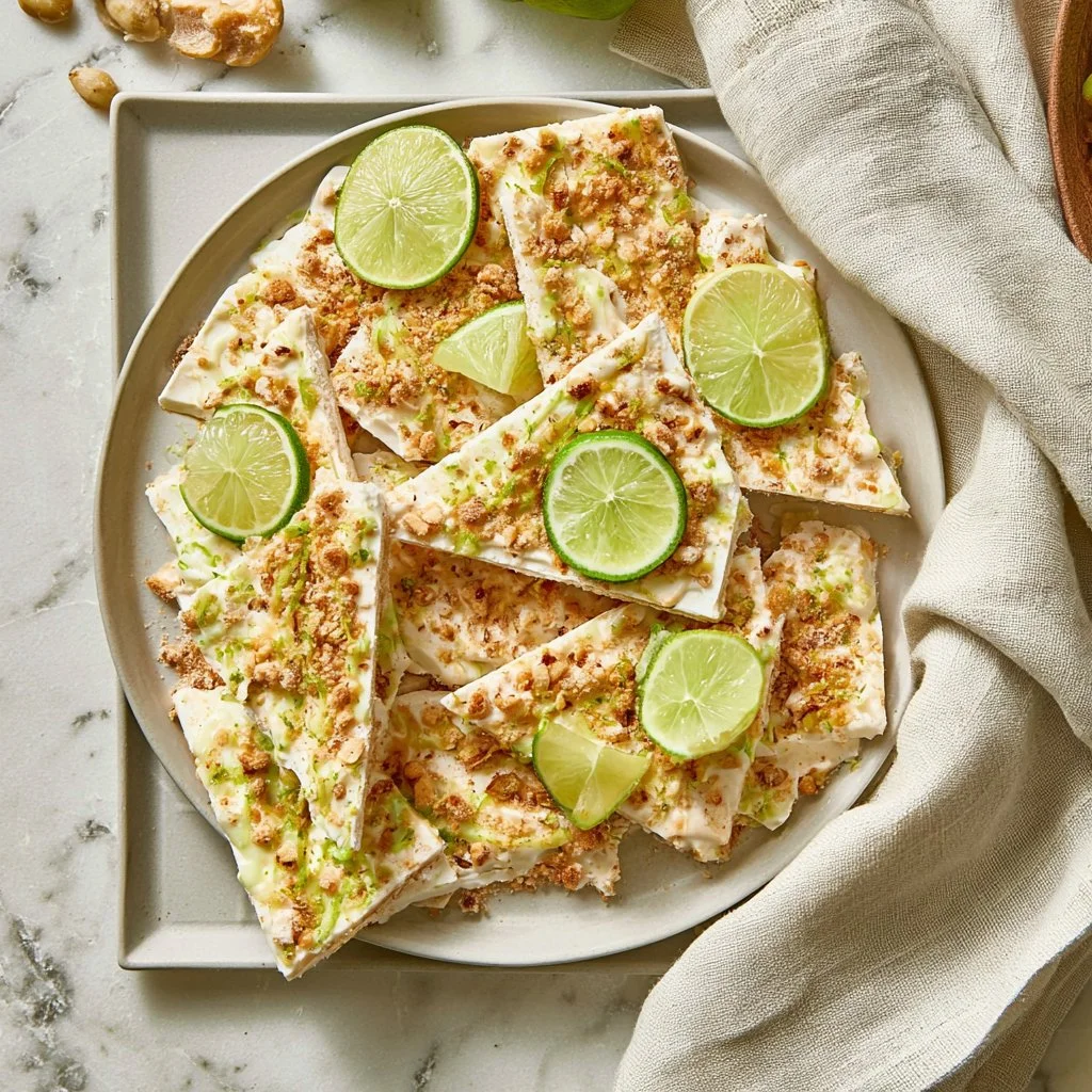 Delicious Key Lime Pie Yogurt Bark served on a plate
