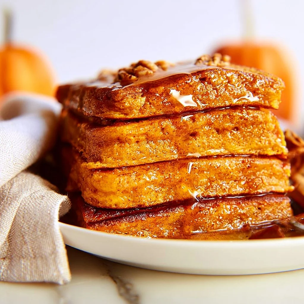 Fluffy pumpkin spice sheet pan pancakes topped with syrup and whipped cream
