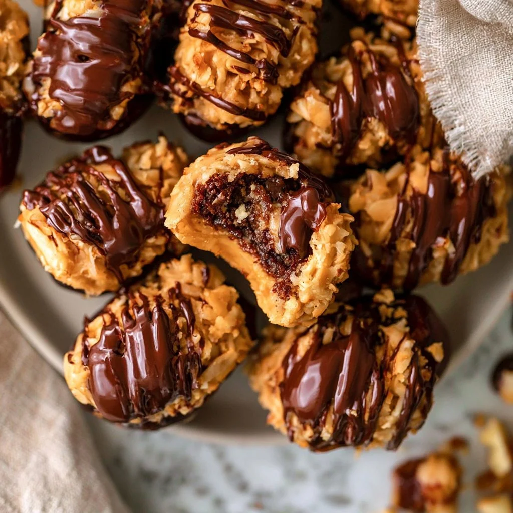 Delicious Samoa cookie stuffed dates ready to be enjoyed as a sweet snack