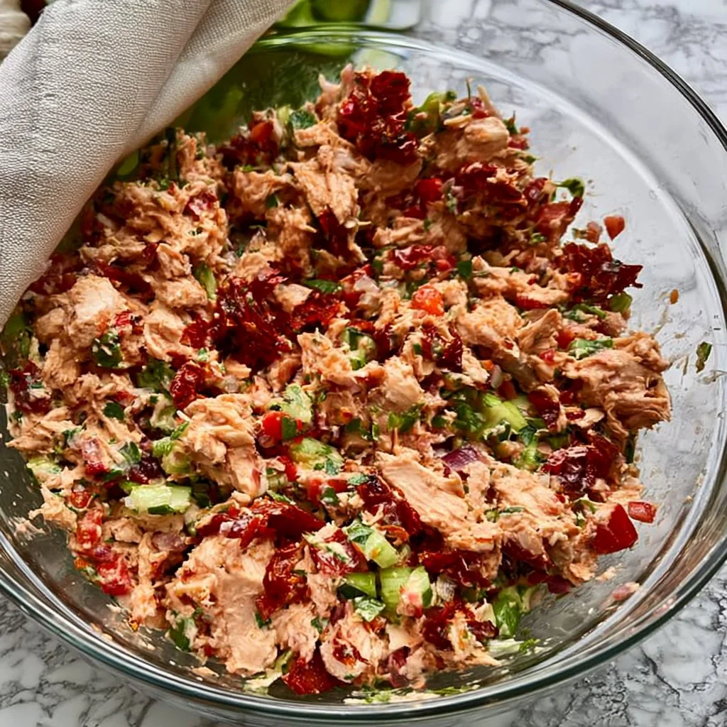 Delicious Sun Dried Tomato Chicken Salad in a bowl