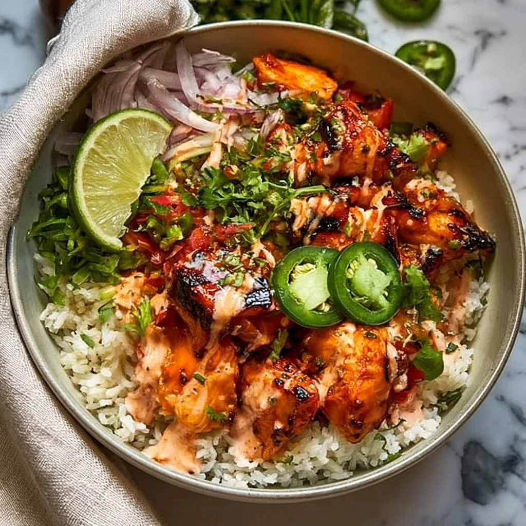 Sweet Chili Chicken Bowl with Coconut-Lime Drizzle for a flavorful meal