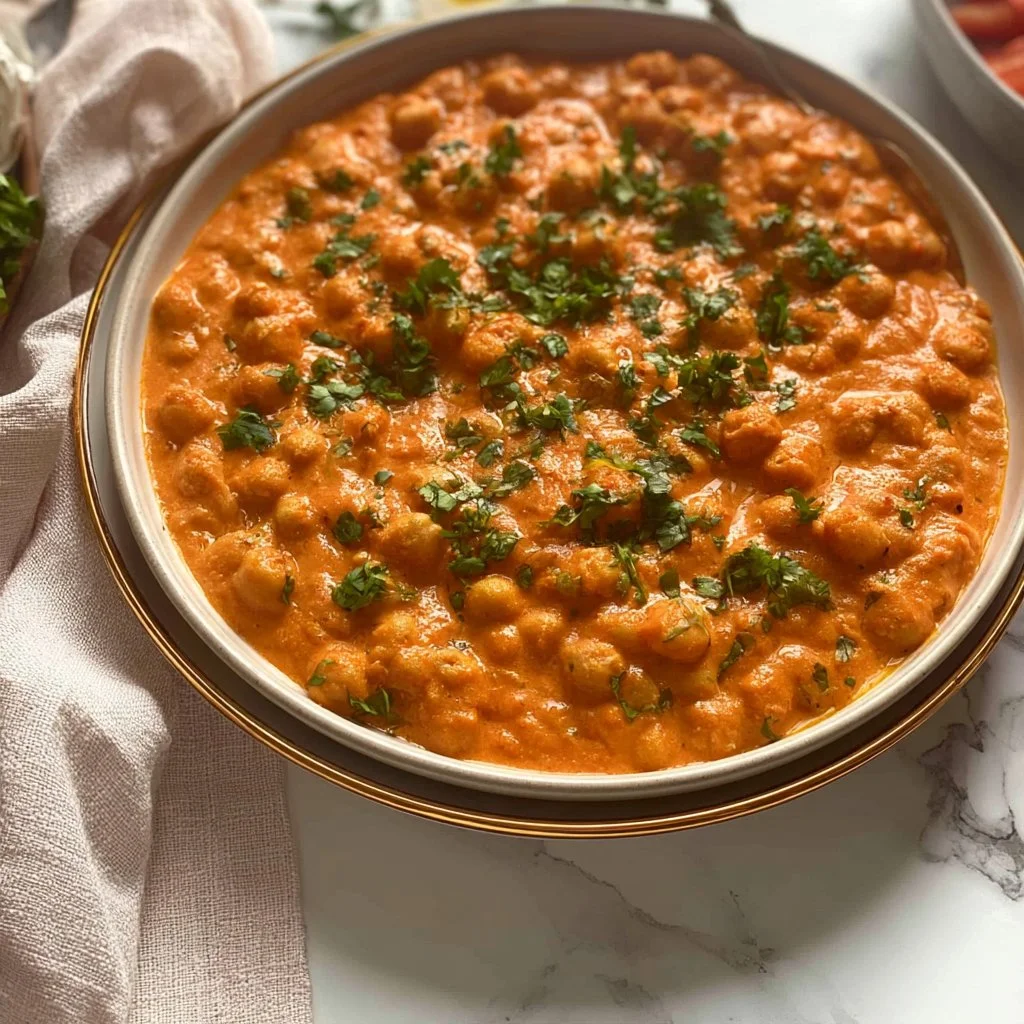 Delicious Indian-style Butter Chickpeas dish served in a bowl.