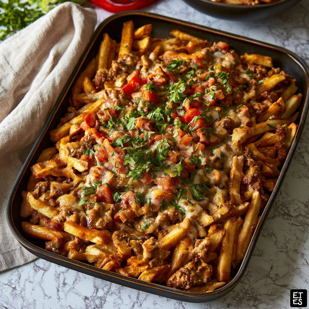 Cajun Dirty Loaded Fries topped with spicy seasonings and toppings