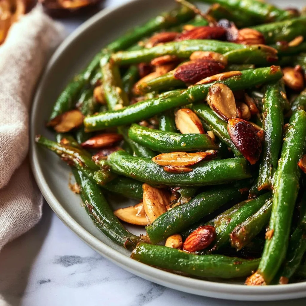 Crisp green beans sautéed with almonds for a nutty, delicious dish