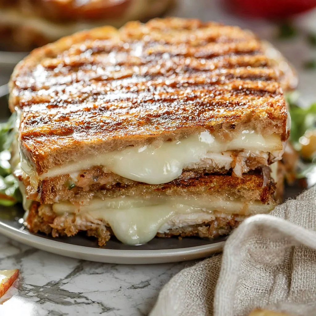 Delicious Turkey Apple Brie Panini ready to serve with fresh ingredients.